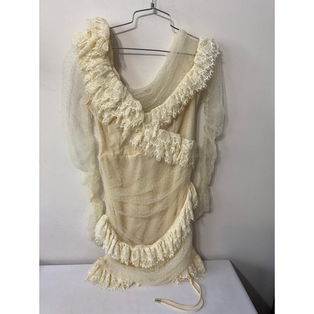 HOUSE OF CB SORREL TULLE ASYMETRICAL MINI DRESS BODYCON GLAM IVORY large